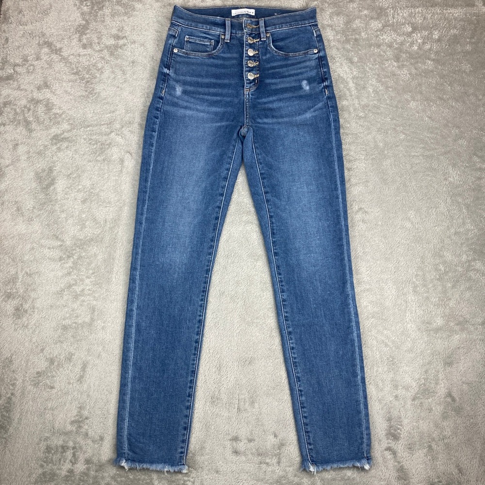 LOFT Made & Loved‎ The Skinny Jeans 24/00 Blue High Rise Button Fly Frayed Hem